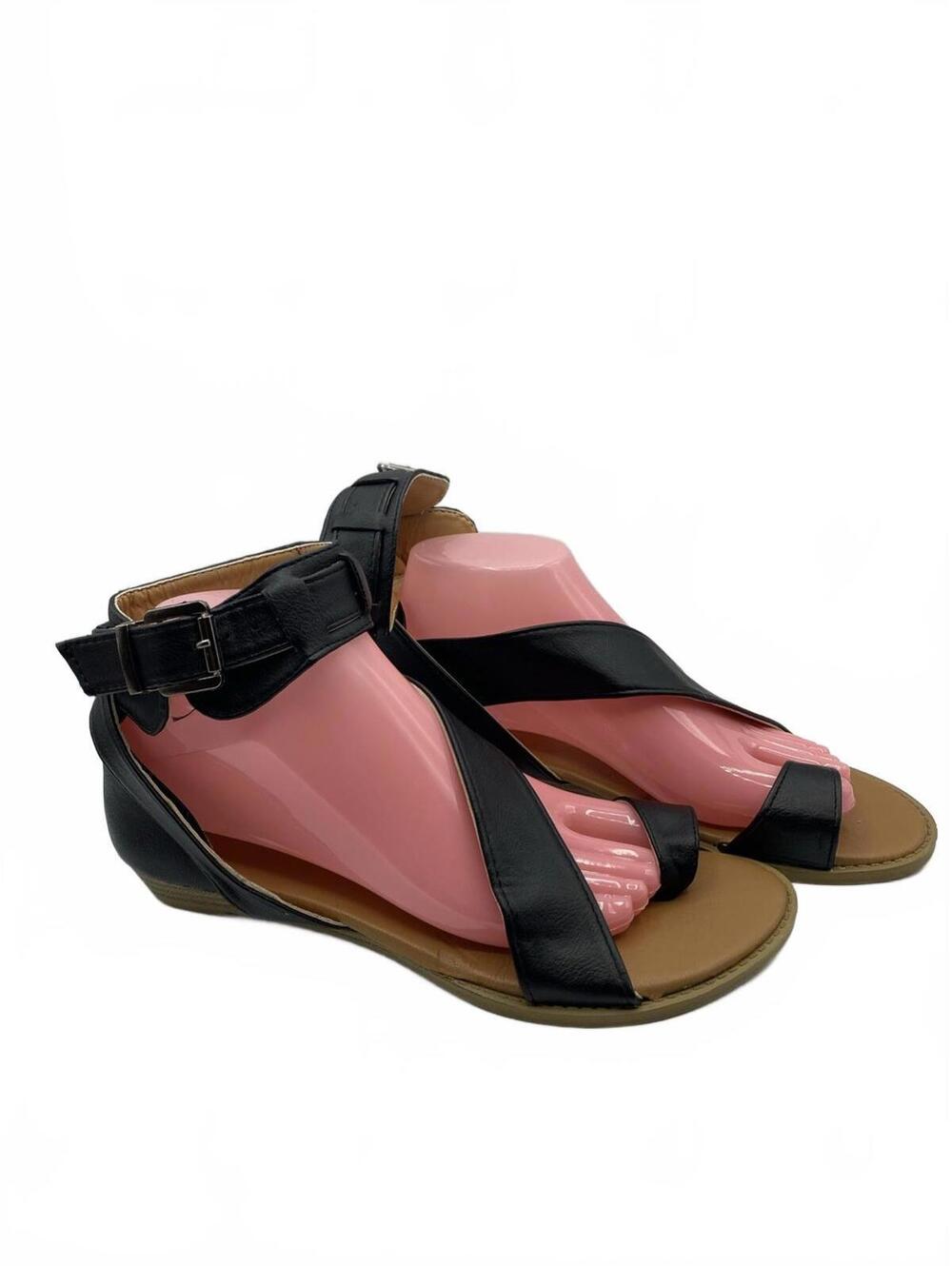 Morbarrz Sandals Size 40 Black Womens Flat Back Toe Ring Buckle Strap Flat